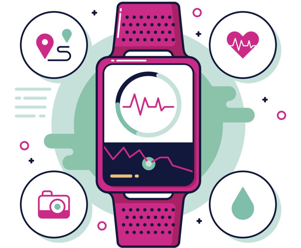 Smartwatch with PPG sensor displaying real-time heart rate and training zones
