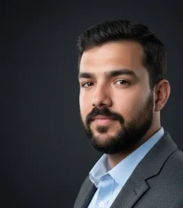Head-and-shoulders portrait of Dr. Rishav Das, author and clinical reviewer for Wearable Wellness Guide, wearing a gray blazer and light blue shirt, looking toward the camera.