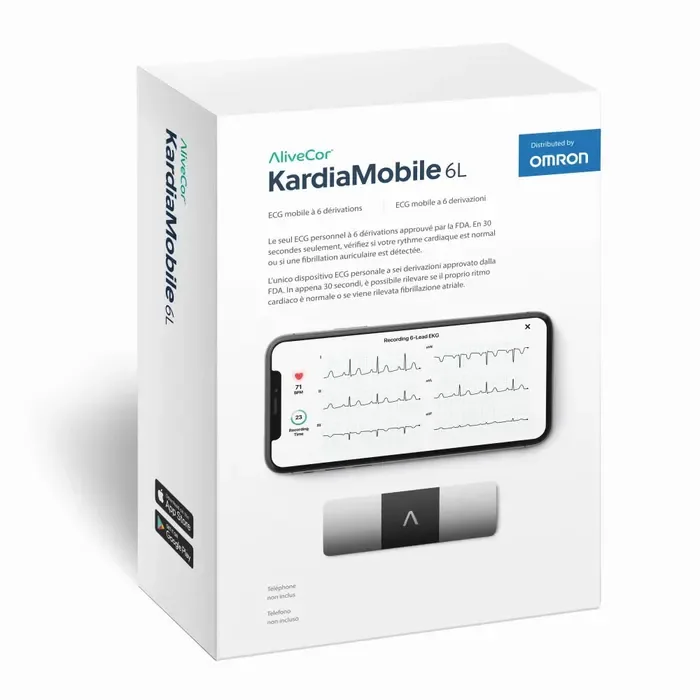 KardiaMobile 6L retail box with product image and branding.