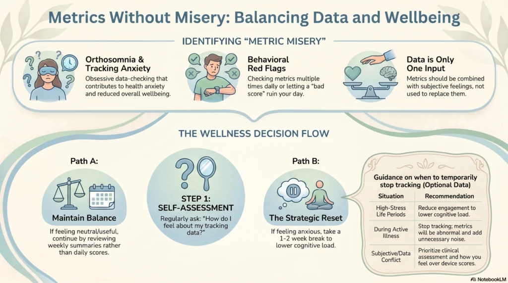 infographic about tracking anxiety orthosomnia and balancing wearable wellness metrics with mental wellbeing